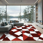 Modern Crimson White Geometric Angular Block Rug