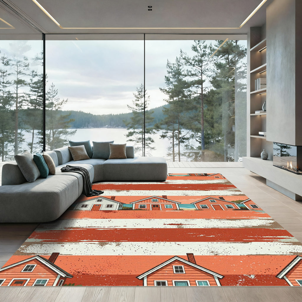 Coastal Sunset House Stripe Decor Rug