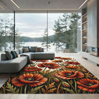 Bold Orange Poppy Field Composition Rug