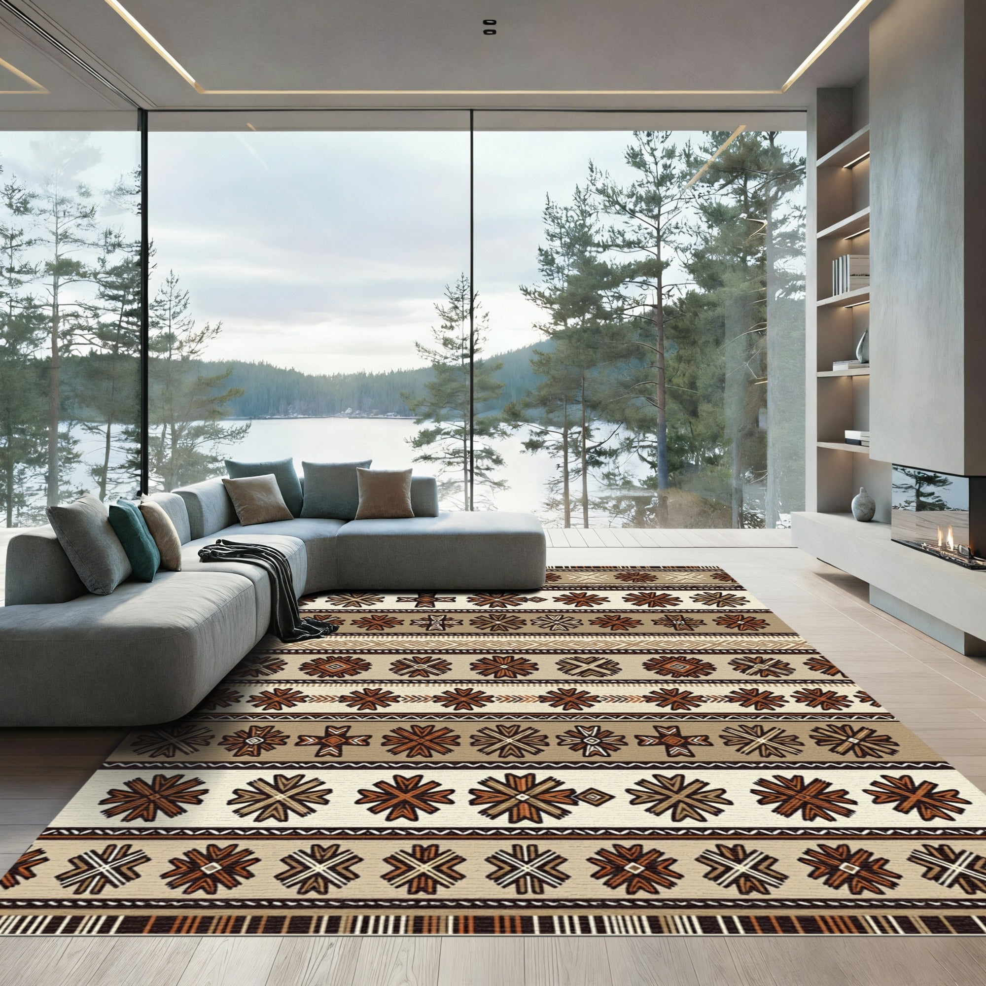 Ethnic Multi Geometric Stripe Rug