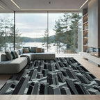 Monochromatic Downtown Skyscraper Cityscape Rug