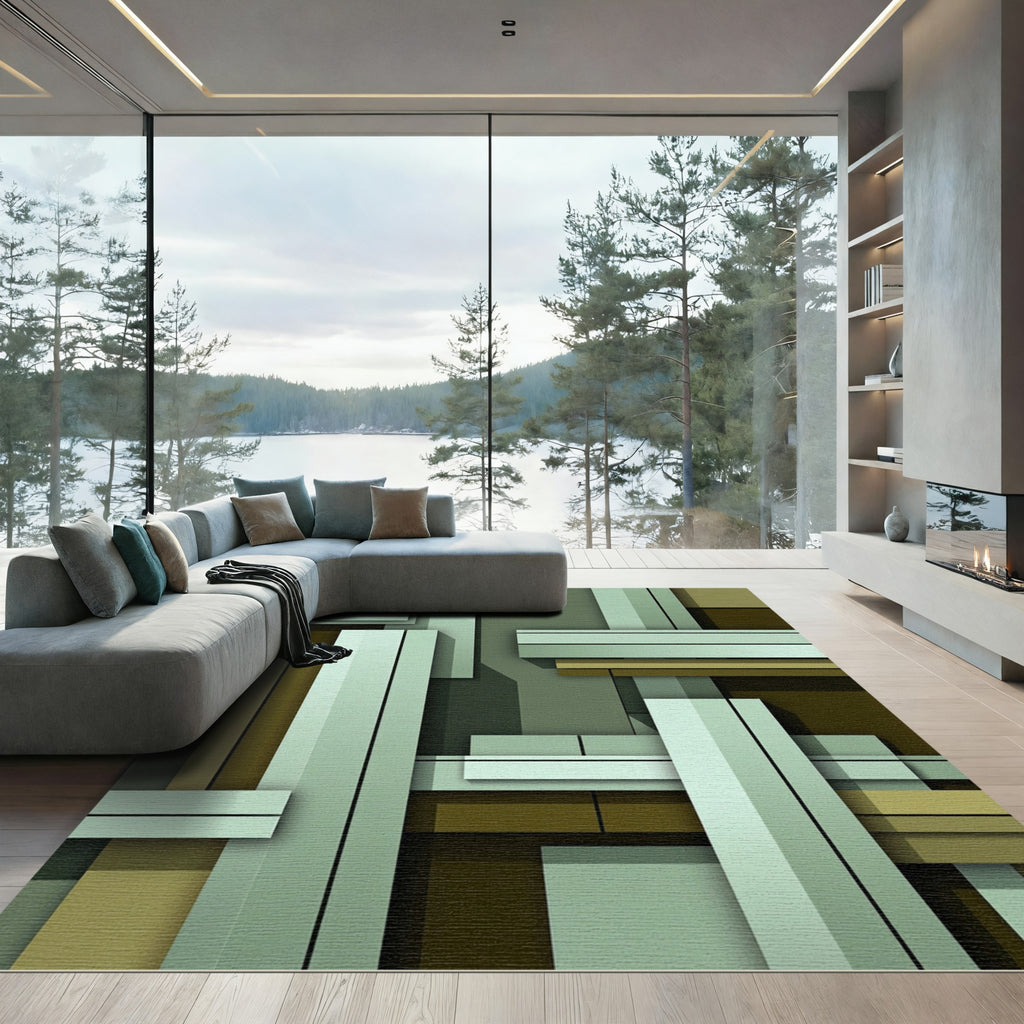 Modern Geometric Stacked Block Rug