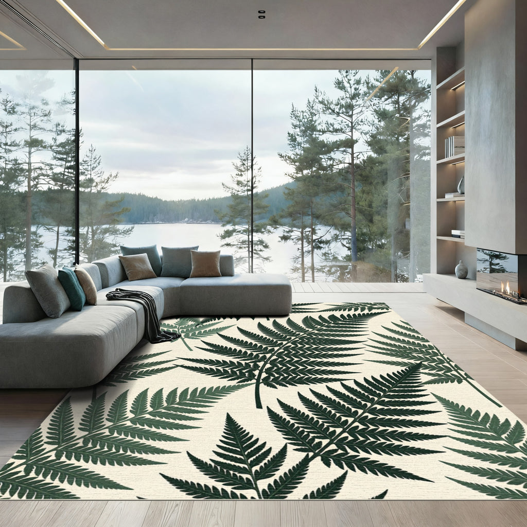 Deep Green Fern Forest Foliage Rug
