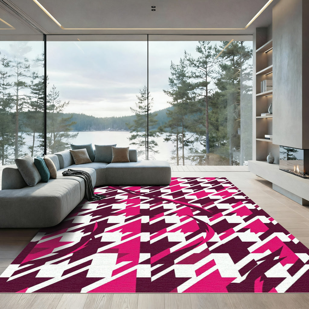 Pink Houndstooth Diamond Swirl Rug