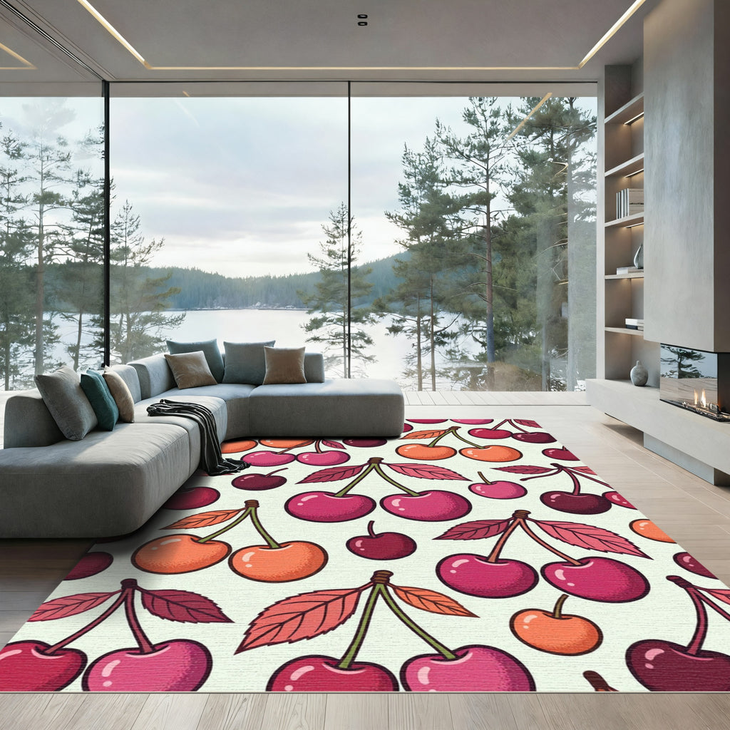 Vibrant Cherry Fruit Pattern Rug