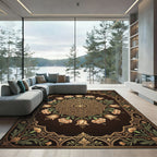 Ornate Golden Floral Medallion Bloom Rug