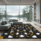 Black Gold Woven Interlocking Geometric Rug