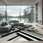 Monochrome Geometric Intersecting Linear Art Rug