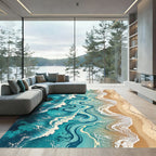 Ocean Wave Blue Cream Swirl Rug