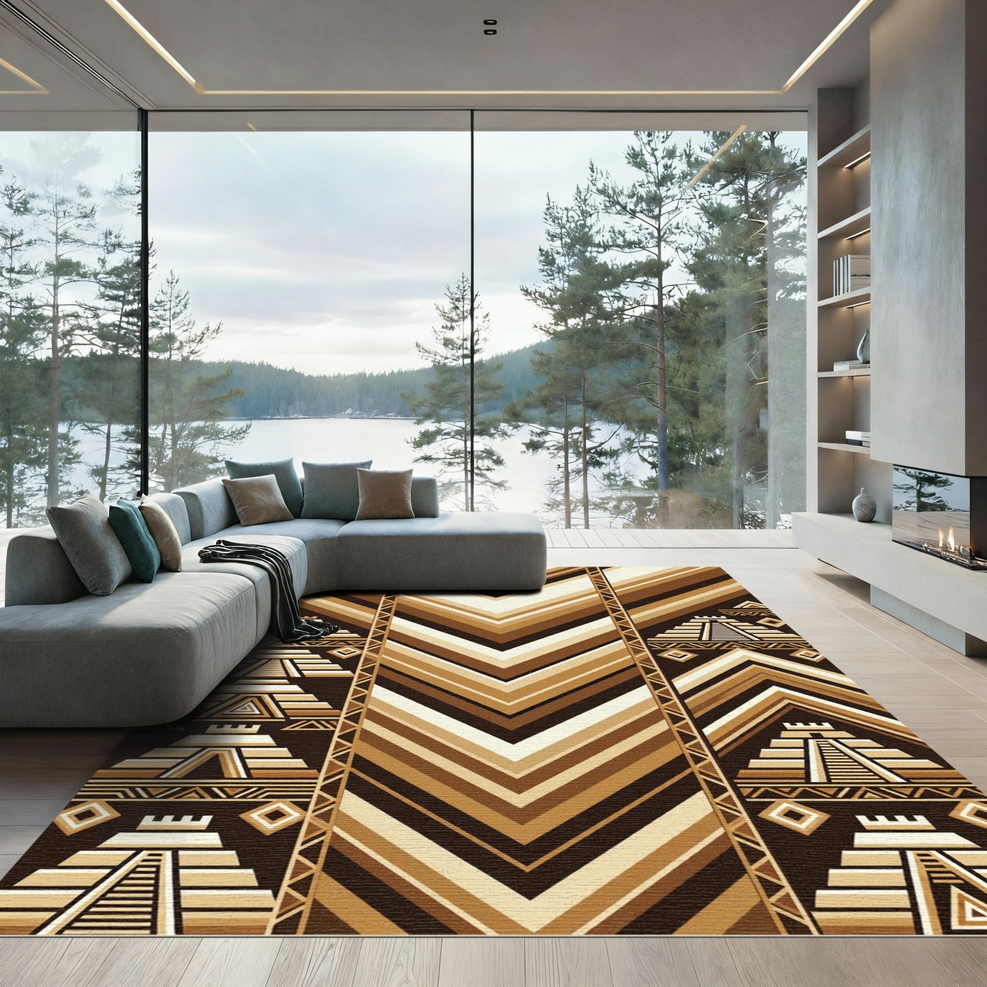 Earthy Tones Terraced Pyramid Stripes Rug