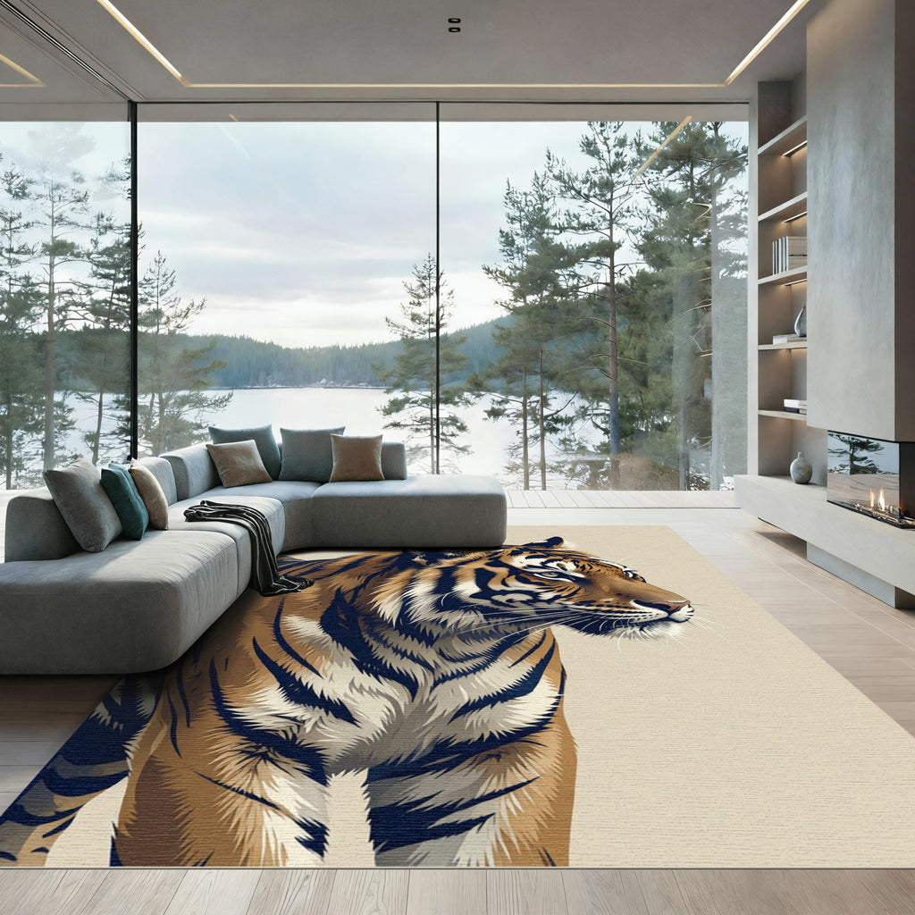 Majestic Golden Striped Bengal Tiger Rug
