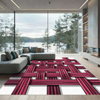 Crimson Woven Texture Crossing Lines Rug