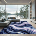 Abstract Indigo Swirl Watercolor Wave Rug