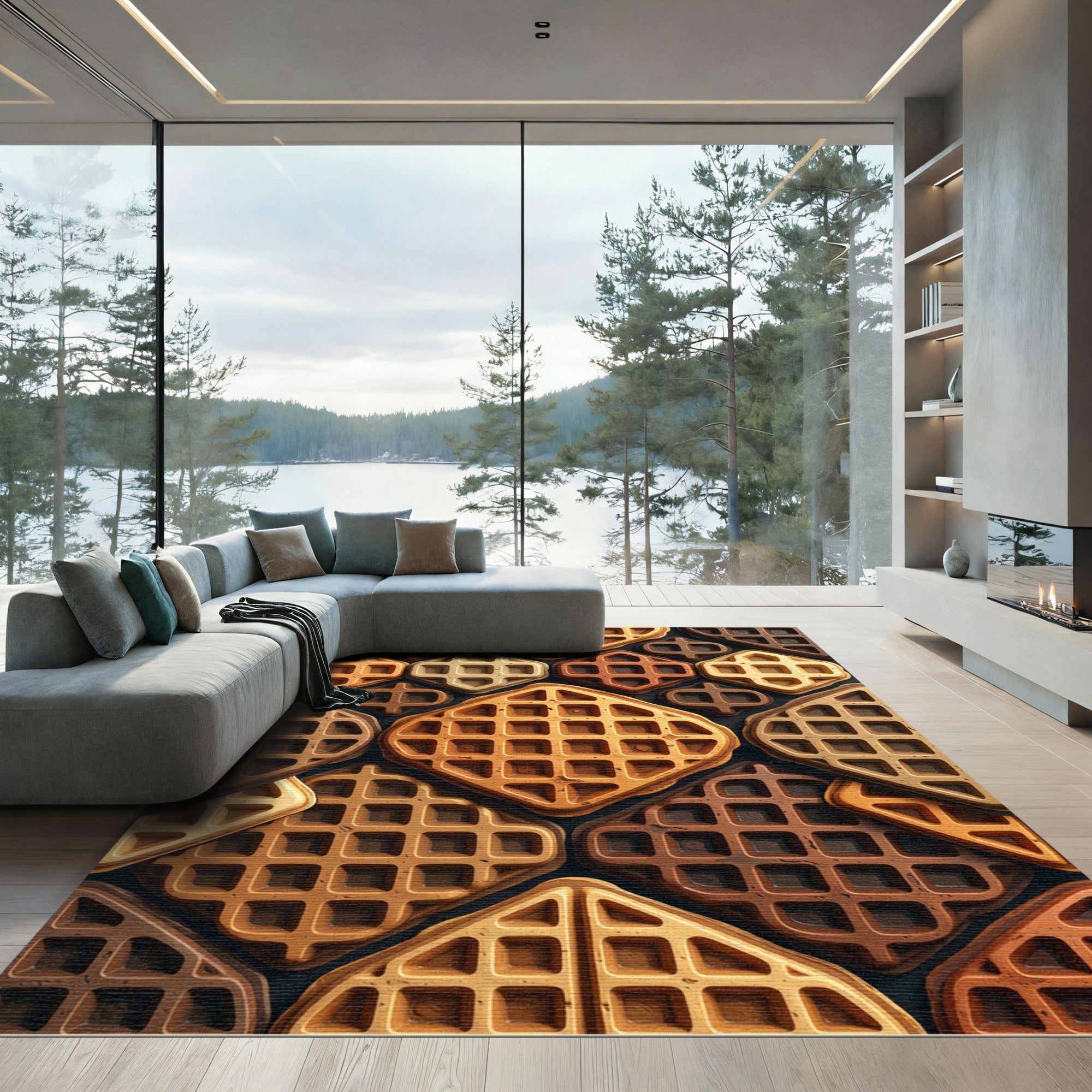 Geometric Toasted Waffle Grid Rug