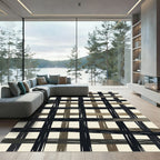 Bold Black Khaki Plaid Lines Rug