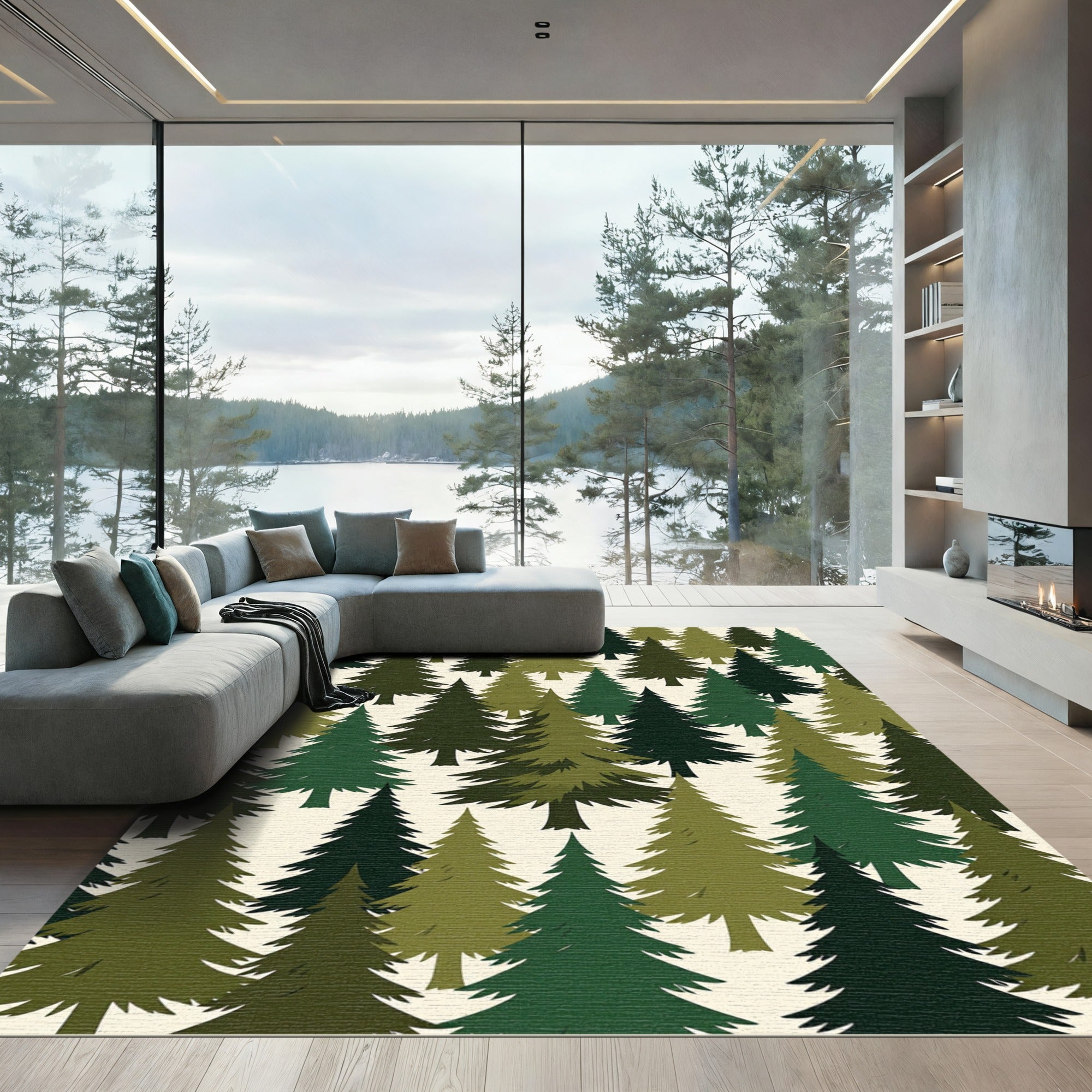 Forest Evergreen Woodland Silhouette Art Rug