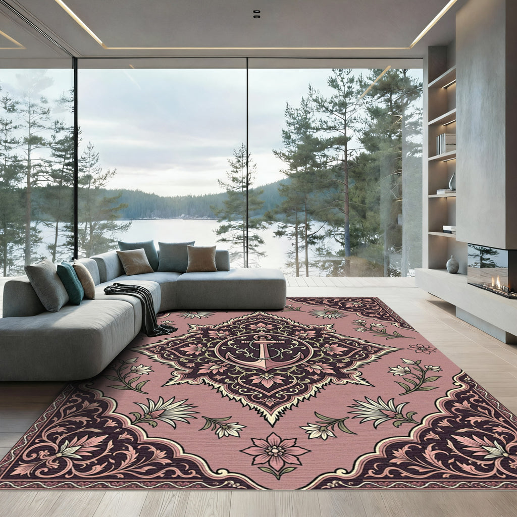 Blushing Mauve Anchor Floral Medallion Rug