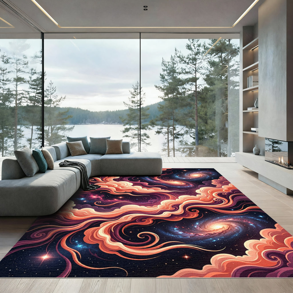 Cosmic Nebula Swirl Galaxy Art Rug