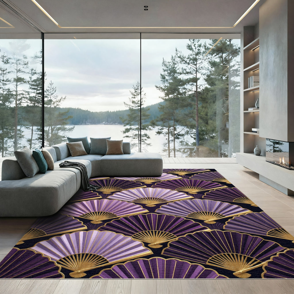 Elegant Purple Fan Art Deco Medallion Rug