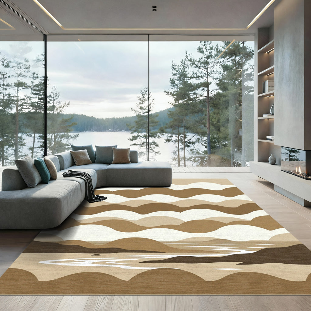 Abstract Earth Tone Wavy Shoreline Rug