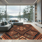 Bold Orange Black Geometric Tribal Ink Rug
