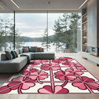 Pink Clover Grid Floral Art Rug