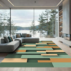 Modern Sage And Ochre Layered Blocks Rug