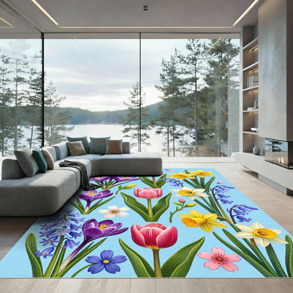 Vibrant Spring Meadow Floral Botanical Rug