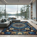Celestial Golden Sun Blue Floral Medallion Rug
