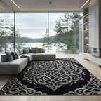 Silver Ornate Filigree Swirl Monochromatic Art Rug