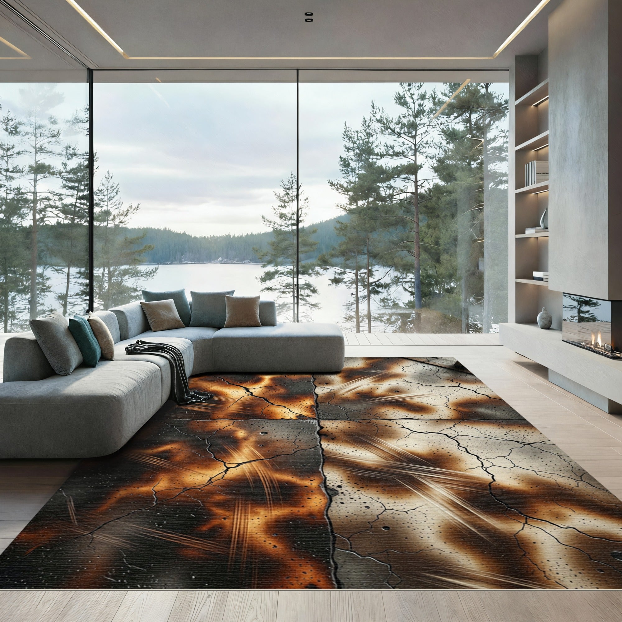 Burned Cracked Earth Abstract Rug