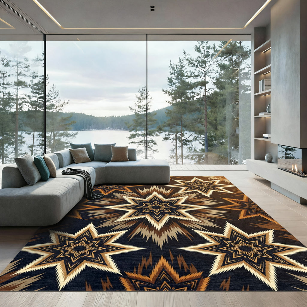 Golden Starburst Floral Medallion Rug