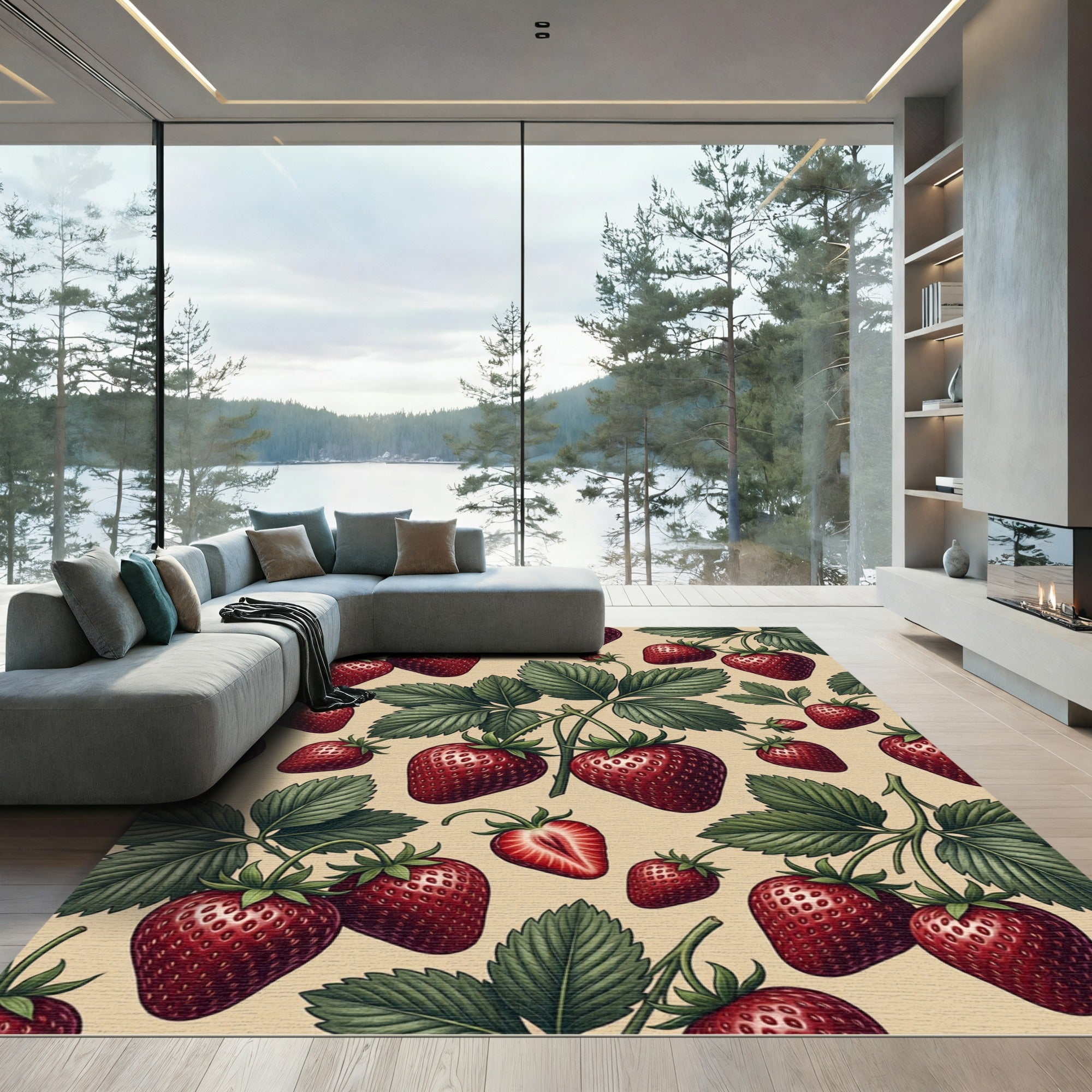 Botanical Crimson Strawberry Garden Harvest Rug