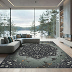 Vintage Botanical Silver Gray Floral Medallion Rug