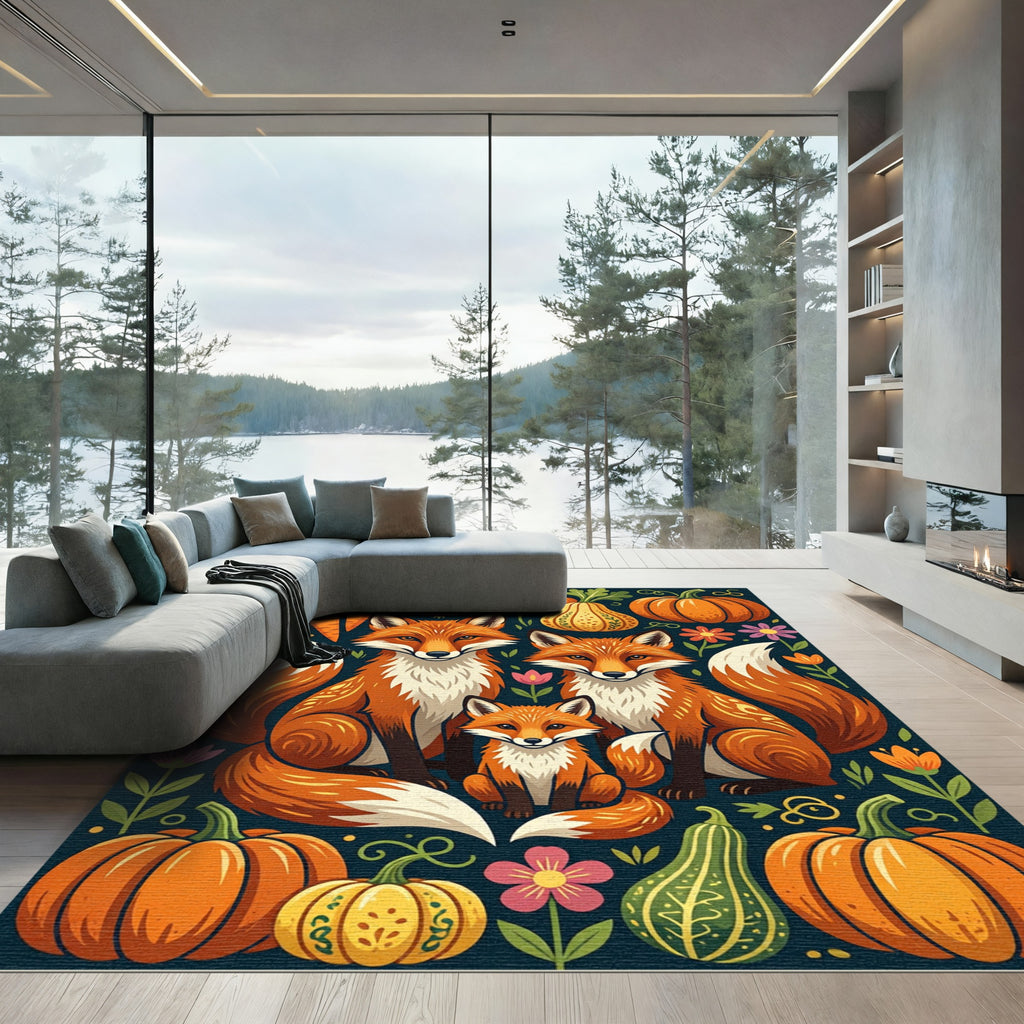Autumn Fox Family and Harvest Garden Rug