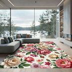 Elegant Blush Pink Floral Botanical Illustration Rug