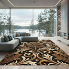 Luxe Black Golden Leaf Scroll Rug