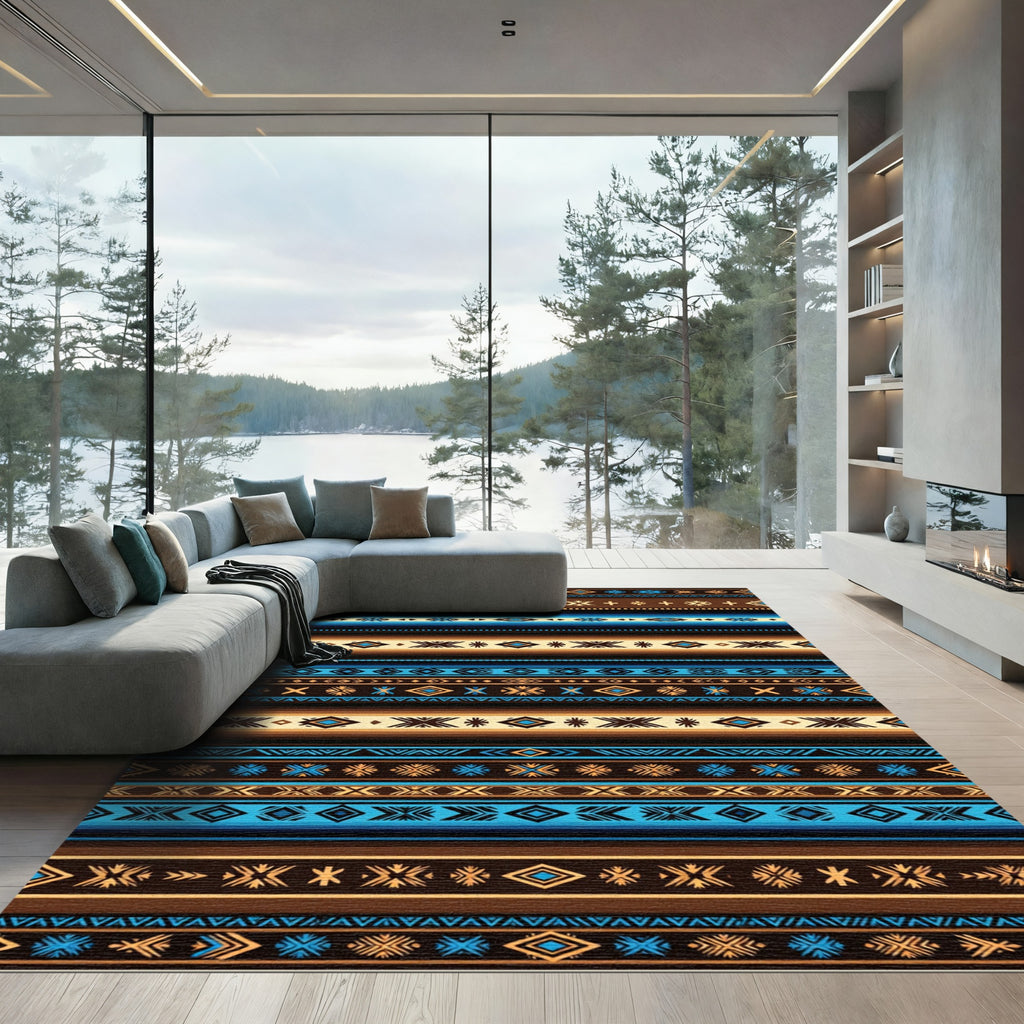 Vivid Earthy Geometric Aztec Stripe Rug