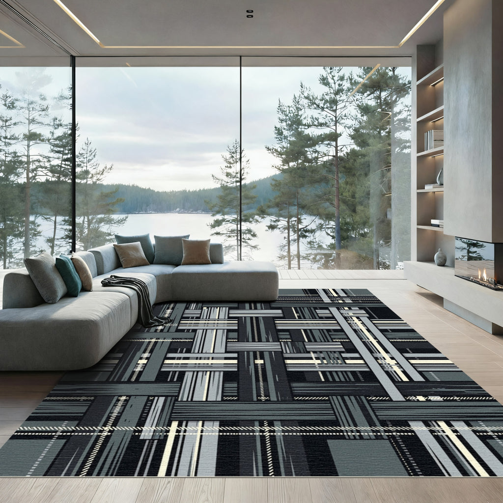 Monochrome Woven Plaid Stripe Combination Rug
