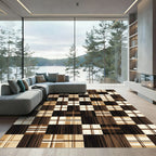 Warm Brown Plaid Patchwork Quilt Rug