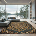 Golden Wheat Filigree Circular Medallion Rug