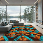 Teal and Amber Isometric Pyramid Abstract Rug