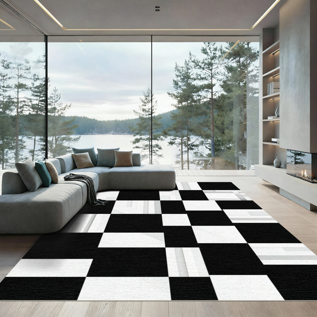 Monochromatic Geometric Checkered Abstract Rug
