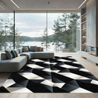 Geometric Black White Cubist Illusion Rug