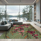 Cherry Blossom Branch Green Background Rug
