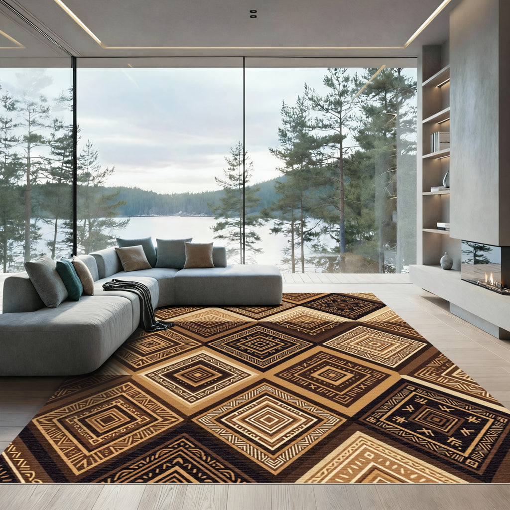 Earthy Geometric Diamond Rug