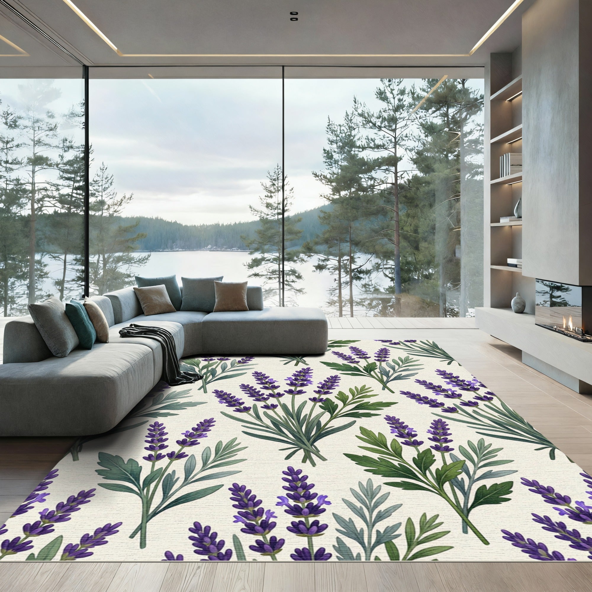 Lavender Botanical Floral Sprig Rug