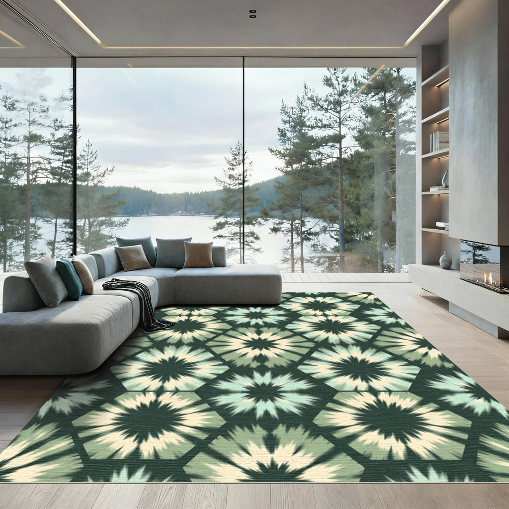 Hexagonal Starbloom Tie-Dye Rug