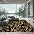 Luxurious Black Gold Floral Damask Rug