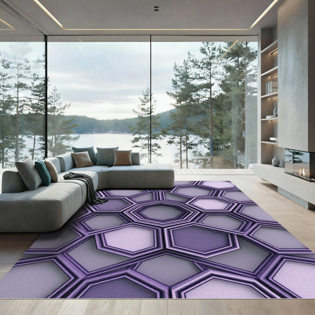 Modern Lavender Interlocking Geometric Hexagon Rug